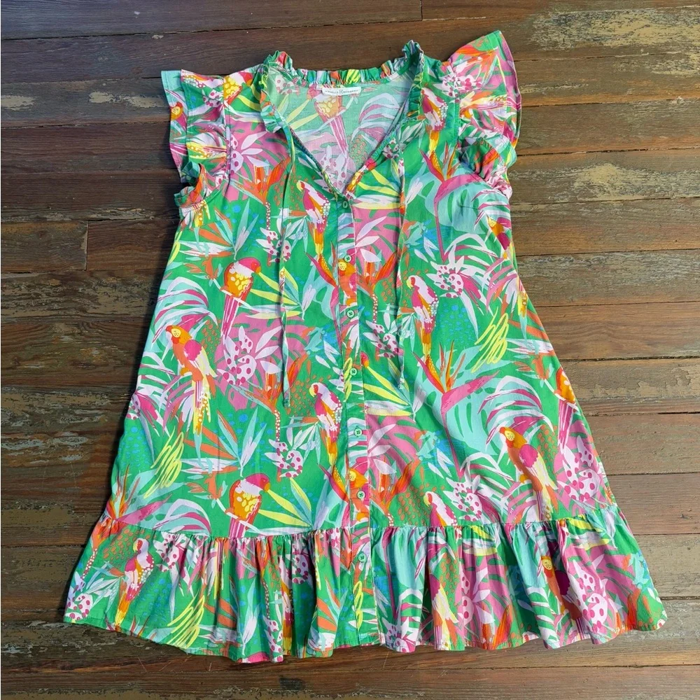 Michelle McDowell In The Trees Colorful Tropical Mini Dress ~ Size Medium 🧡🍄 - Picture 7 of 10